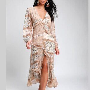 Field of Flowers Camel Multi Print Long Sleeve Maxi Dress